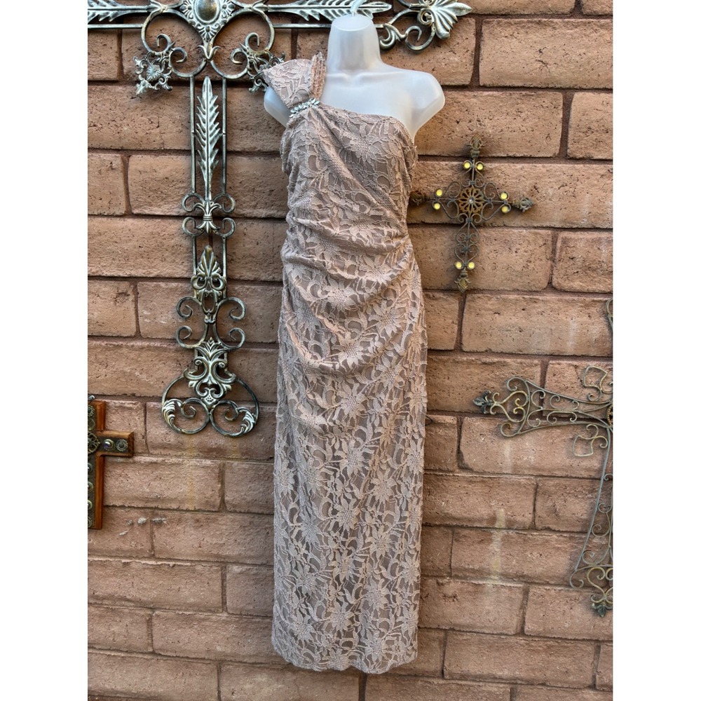 Vintage Nightway Lace Gown Dress Sparkly Rhinestones One Shoulder Sz 10 Formal
